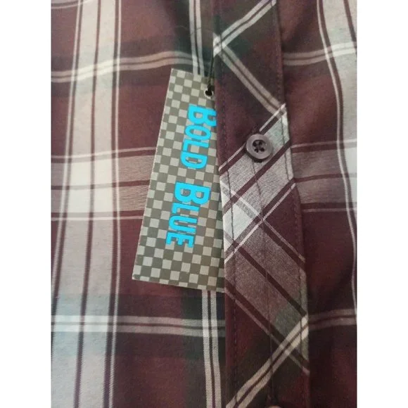 Men's Bold Blue Plaid Maroon/White Casual Button Down Long Sleeve 4XL - Picture 4 of 6